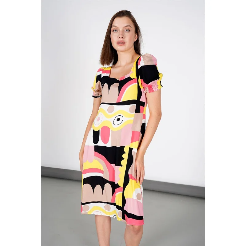 Yellow Printed Viscose Dress Tunics Stylish elegant