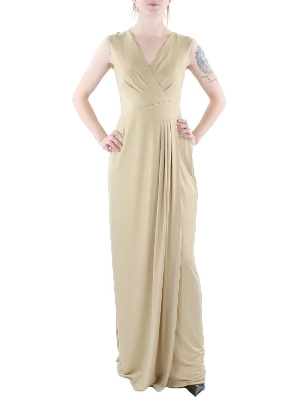 Womens Metallic Surplice Evening Dress Floral Print girly