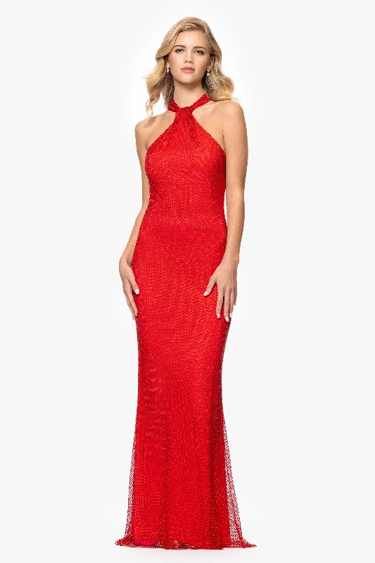 "Janine" Stone Mesh Floor Length Halter Neck Dress Casual Short Summer