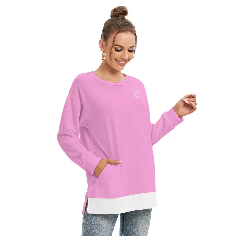 All-Over Print Women's Side Split O-neck Sweatshirt Hoodie with Raw Hem Edgy Unfinished All-Over Print Women's Side Split O-neck Sweatshirt Hoodie with Raw Hem Edgy Unfinished
