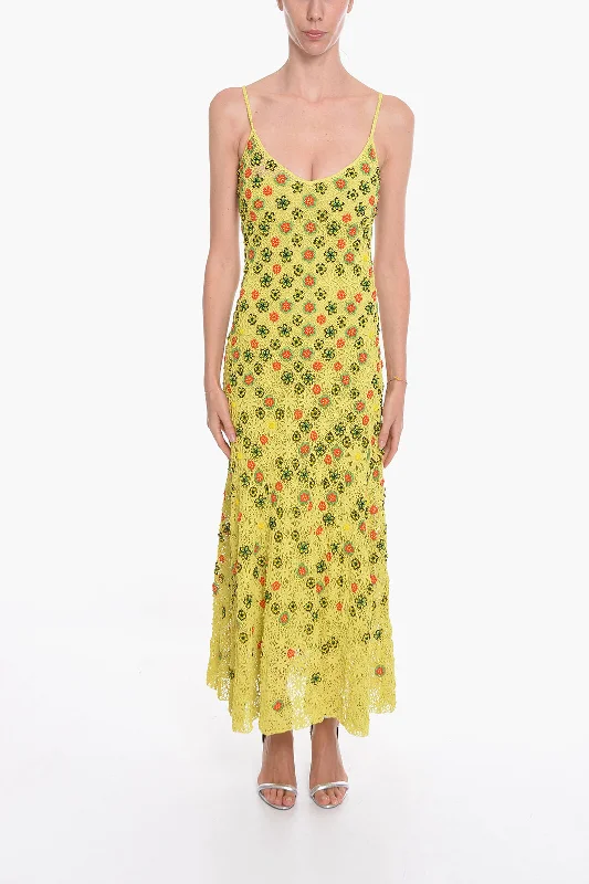 Bottega Veneta Viscose-crochet Flared Dress with Beaded Floral Motif Tunics Sophisticated sleek Bottega Veneta Viscose-crochet Flared Dress with Beaded Floral Motif Tunics Sophisticated sleek
