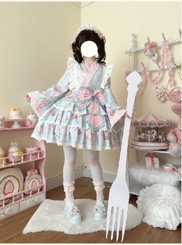 Niu Niu~Showa Moe Bear~Plus Size Wa Lolita Dress Set Kawaii Lolita SK Suit Shift Classic Vintage Niu Niu~Showa Moe Bear~Plus Size Wa Lolita Dress Set Kawaii Lolita SK Suit Shift Classic Vintage