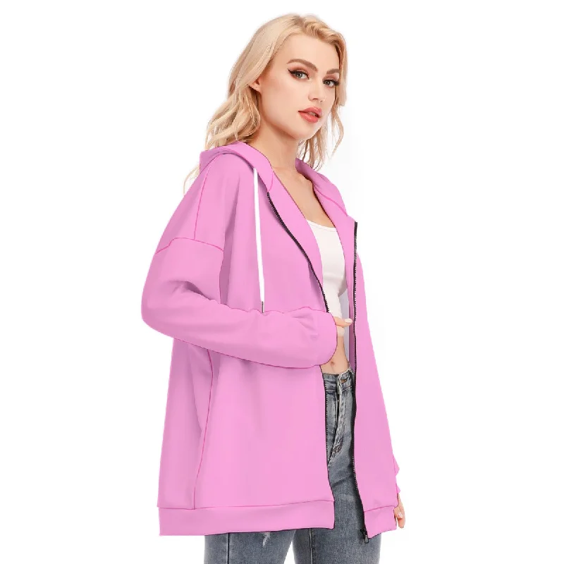 All-Over Print Women's Long Hoodie With Zipper Closure Hoodie with Tied Waist Feminine Flattering