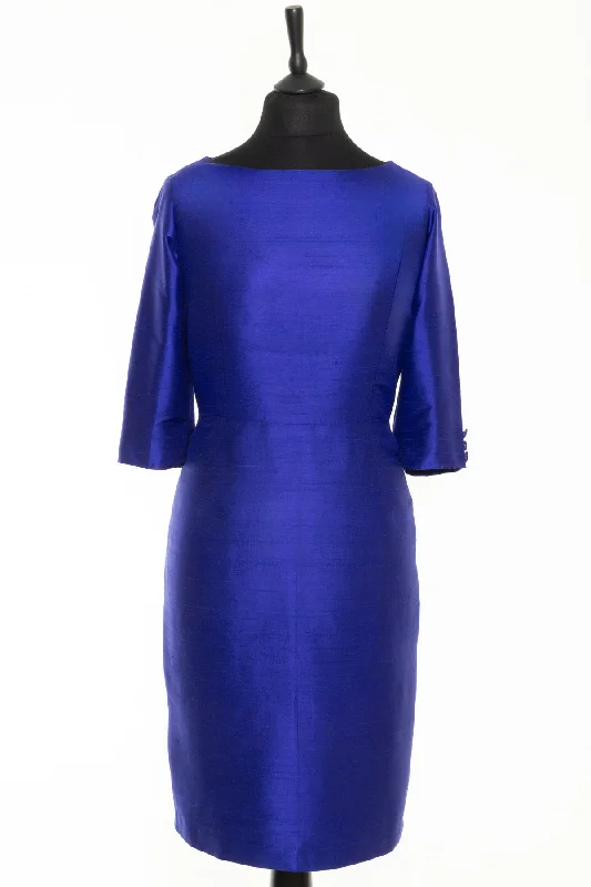 Sophia Dress In Raw Cobalt - Bateau Neck Turtleneck Neckline Stylish