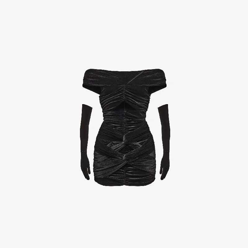 VELVET DRAPED DRESS WITH GLOVES Tunics Cozy comfortable