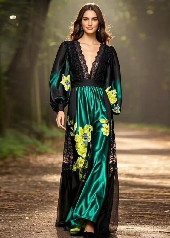 Chic Black Print Pockets Patchwork Silk Long Dresses Spring Tunics Wedding white