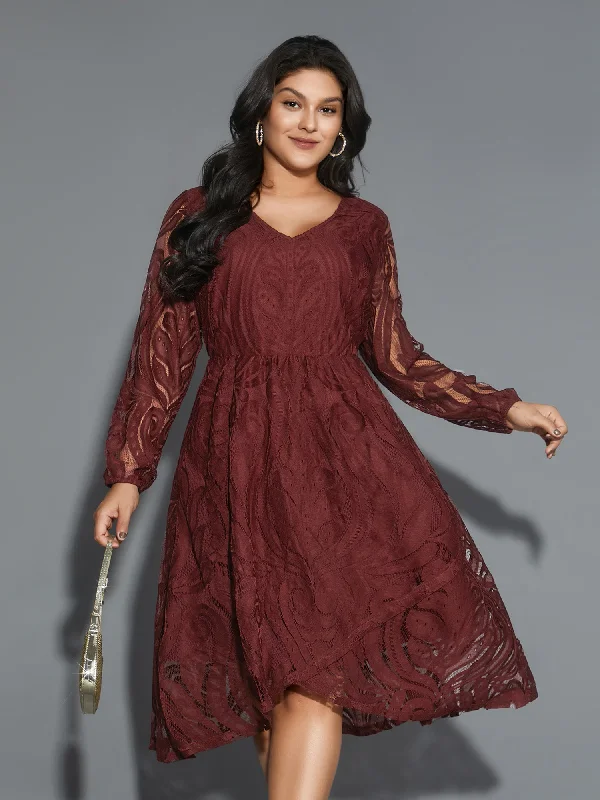 Crochet Lace Mesh Lantern Sleeve Dress Tunics Formal black