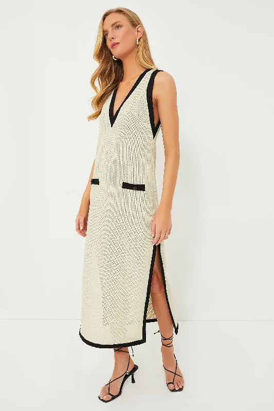 Beige Striped Tricot Long Dress Tunics Spring floral