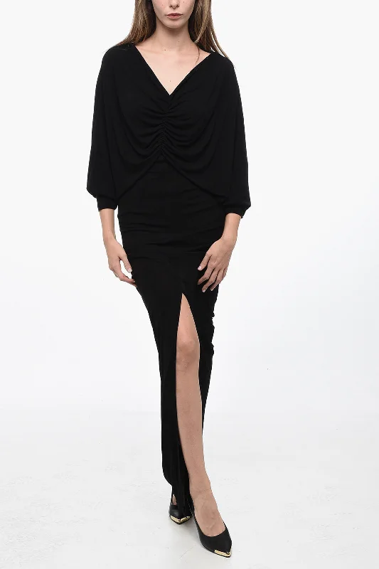 Saint Laurent V-neckline Draped Dress Tunics stripes playful