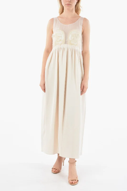 Maison Margiela MM1 Sleeveless Silk Dress with Chiffon Embroidered Bodice an Tunics Ceremony elegant Maison Margiela MM1 Sleeveless Silk Dress with Chiffon Embroidered Bodice an Tunics Ceremony elegant