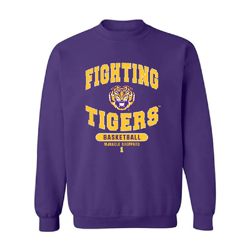 LSU - NCAA Women's Basketball : Mjracle Sheppard - Classic Fashion Shersey Crewneck Sweatshirt Hoodie with Rolled Sleeves Casual Relaxed LSU - NCAA Women's Basketball : Mjracle Sheppard - Classic Fashion Shersey Crewneck Sweatshirt Hoodie with Rolled Sleeves Casual Relaxed