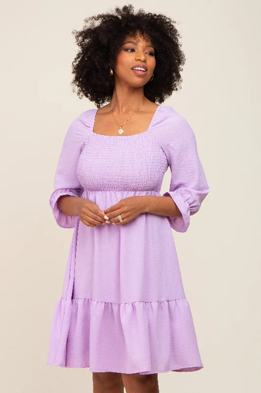 Lavender Smocked Ruffle Dress Tunics Seasonal trendy