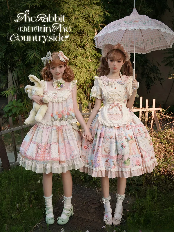 Mewroco~Country Patchwork~Sweet Lolita Dress Set Print OP SK Shirt and Camisole Tunics Yoga stretchy Mewroco~Country Patchwork~Sweet Lolita Dress Set Print OP SK Shirt and Camisole Tunics Yoga stretchy