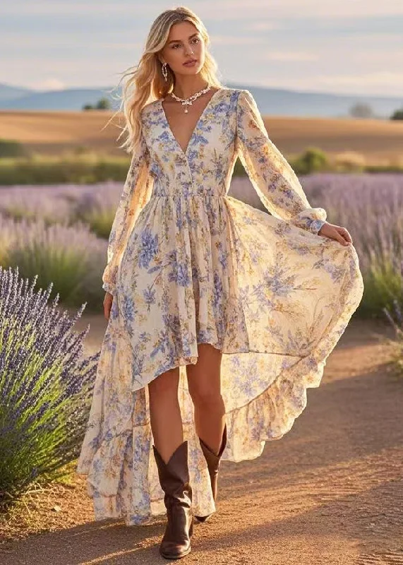 Apricot Print Cotton Mid Dress Asymmetrical Exra Large Hem Spring Tunics Hiking breathable Apricot Print Cotton Mid Dress Asymmetrical Exra Large Hem Spring Tunics Hiking breathable