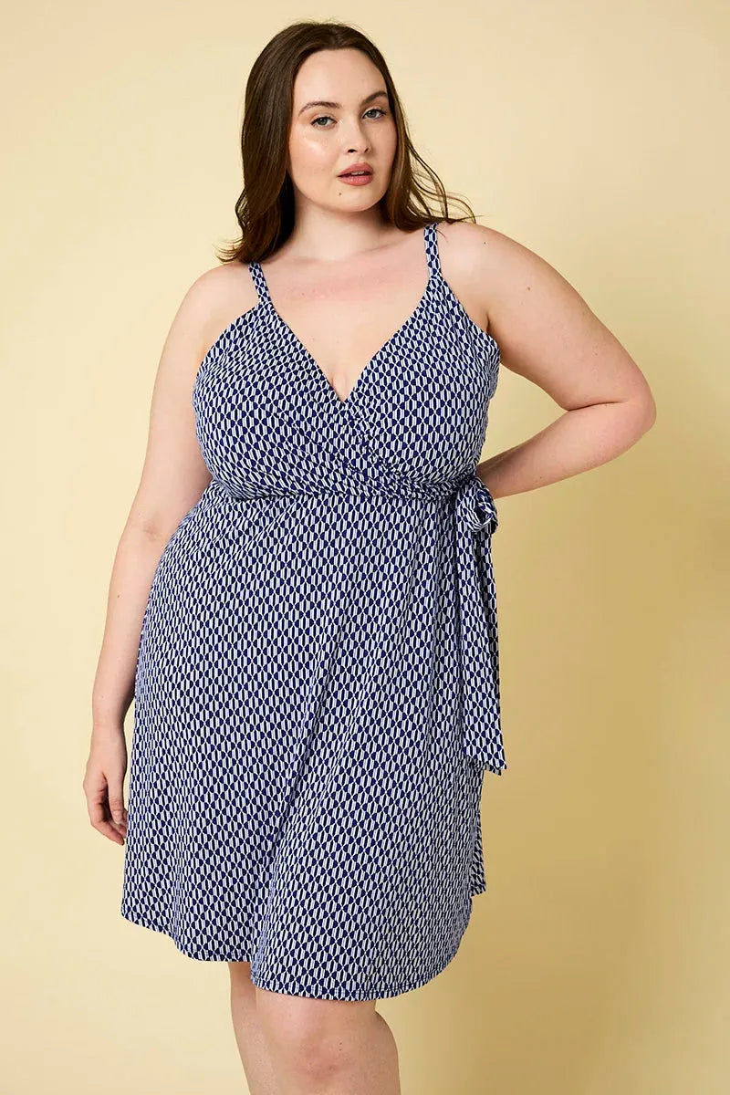 Plus Size Sleeveless Faux Wrap Abstract Dress Tunics Top rated