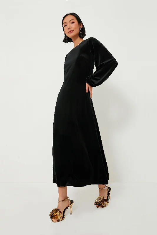 Black Stretch Velvet Magdalena Dress Halter Neckline Beach