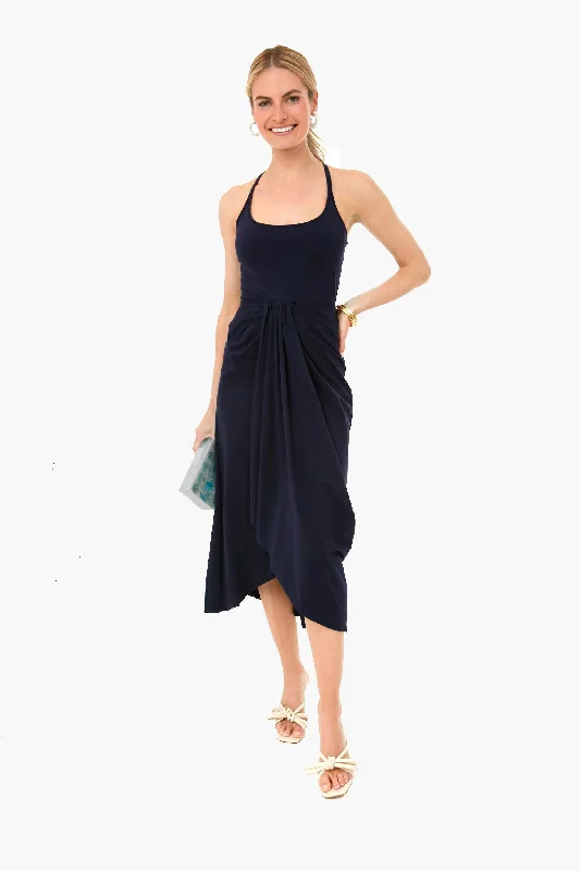 Navy Sarong Drape Dress Tunics Velvet soft