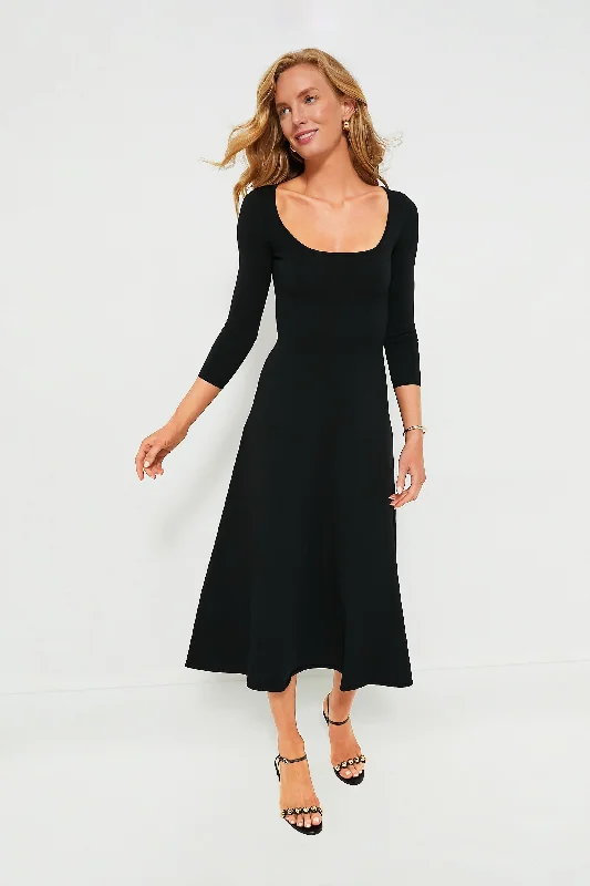 Black Douvres Dress Tunics Satin smooth