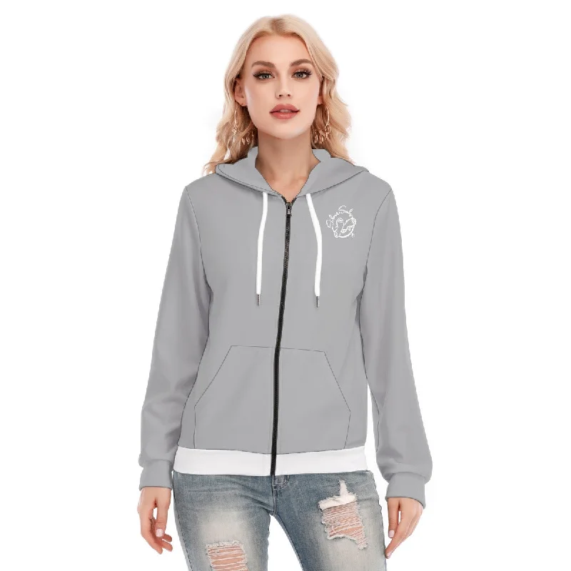 All-Over Print Women's Hoodie With Zipper Hoodie with Ribbed Hem Stretchable Secure