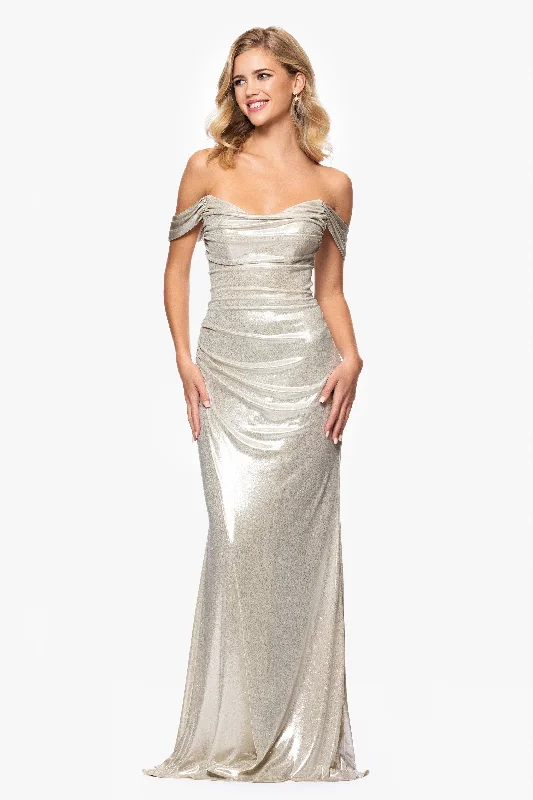 "Tori" Glitter Knit Off The Shoulder Floor Length Dress Tunics Chic elegant