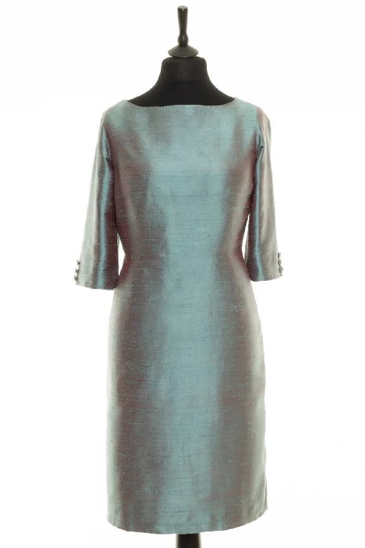 Sophia Dress In Smokey Blue - Bateau Neck Tunics Long Elegant