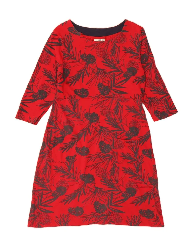 WEIRD FISH Womens 3/4 Sleeve Basic Dress UK 12 Medium Red Floral Cotton Tunics Vintage classic WEIRD FISH Womens 3/4 Sleeve Basic Dress UK 12 Medium Red Floral Cotton Tunics Vintage classic