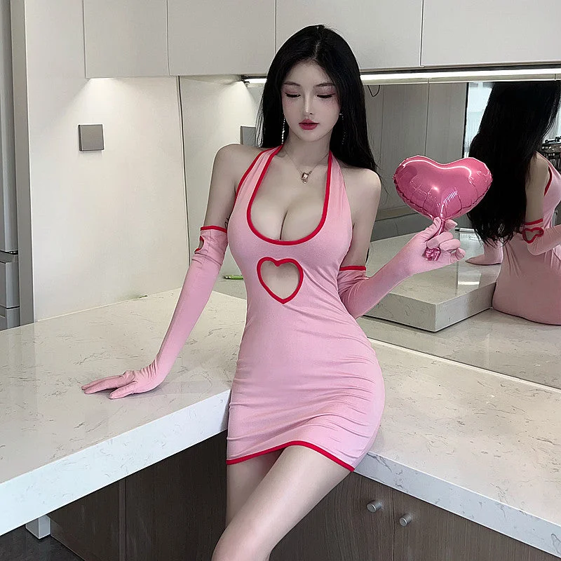 Heart Hollow Halter Neck Dress PL53522 Tunics Office stylish