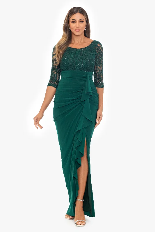 "Irina" Lace and Jersey Knit 3/4 Sleeve Floor Length Dress Tunics Bestseller popular "Irina" Lace and Jersey Knit 3/4 Sleeve Floor Length Dress Tunics Bestseller popular