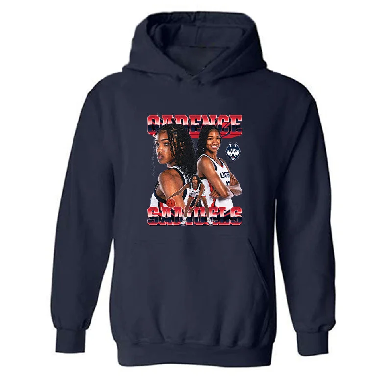 UConn - NCAA Women's Basketball : Qadence Samuels - Player Collage Hooded Sweatshirt Hoodie with Exposed Zipper Edgy Industrial UConn - NCAA Women's Basketball : Qadence Samuels - Player Collage Hooded Sweatshirt Hoodie with Exposed Zipper Edgy Industrial