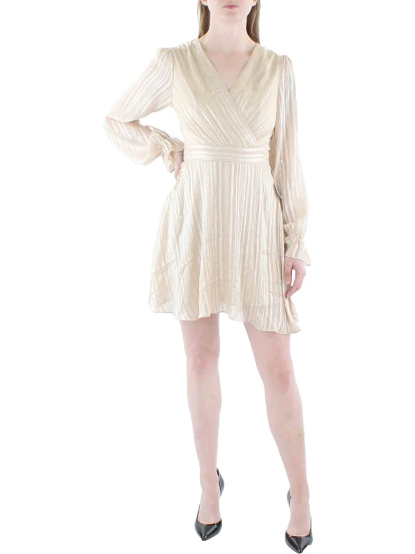 Juniors Womens Chiffon Metallic Sheath Dress Boat Neckline Classic