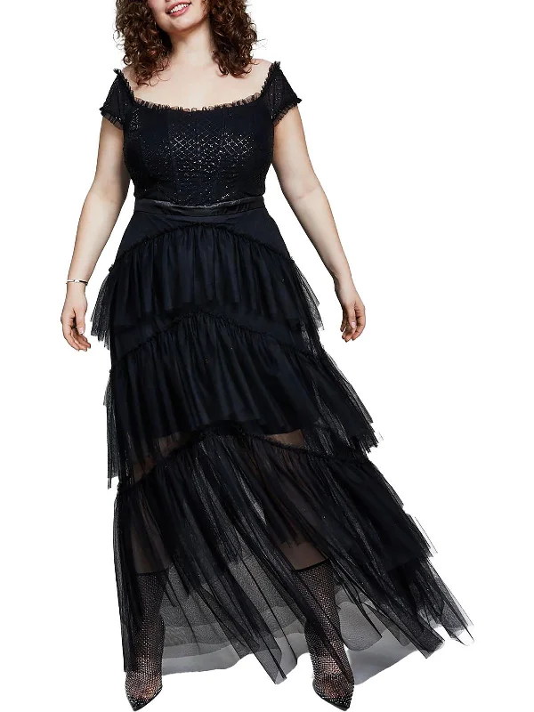 Plus Womens Tulle Glitter Evening Dress Tunics Summer linen