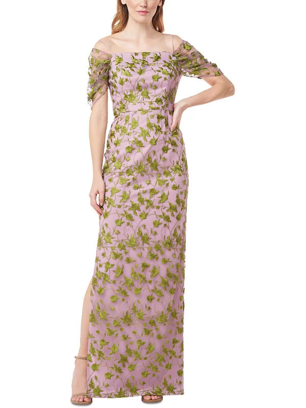 Womens Embroidered Off The Shoulder Evening Dress Tunics Polka dots