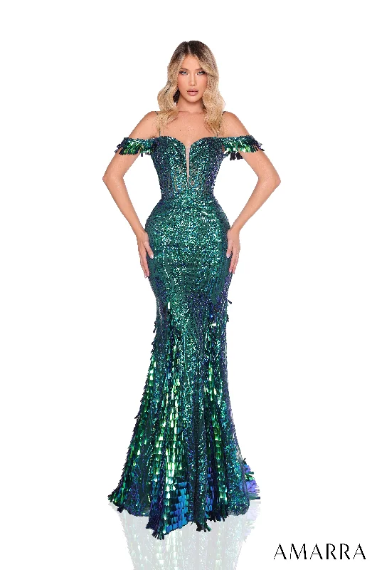 Amarra 88298 Long Fitted Metallic Sequin Formal Prom Mermaid Dress Boatneck Modish Everyday Amarra 88298 Long Fitted Metallic Sequin Formal Prom Mermaid Dress Boatneck Modish Everyday