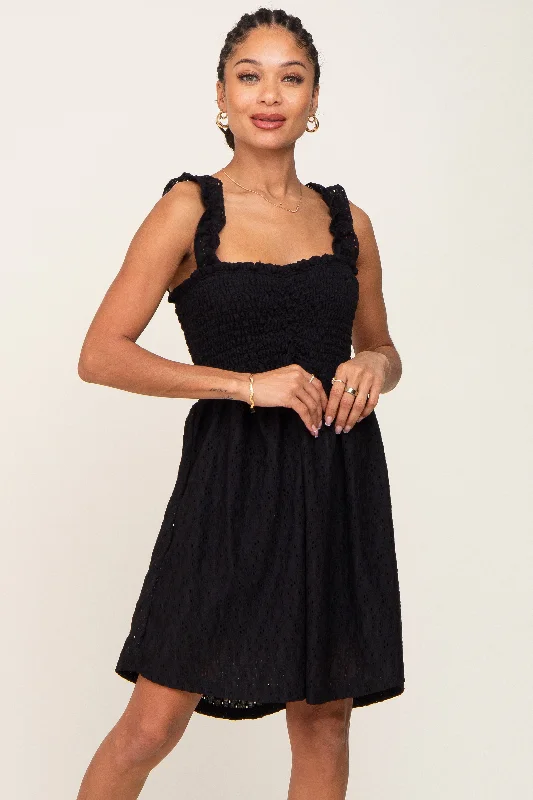 Black Smocked Eyelet Dress Tunics Bridal satin