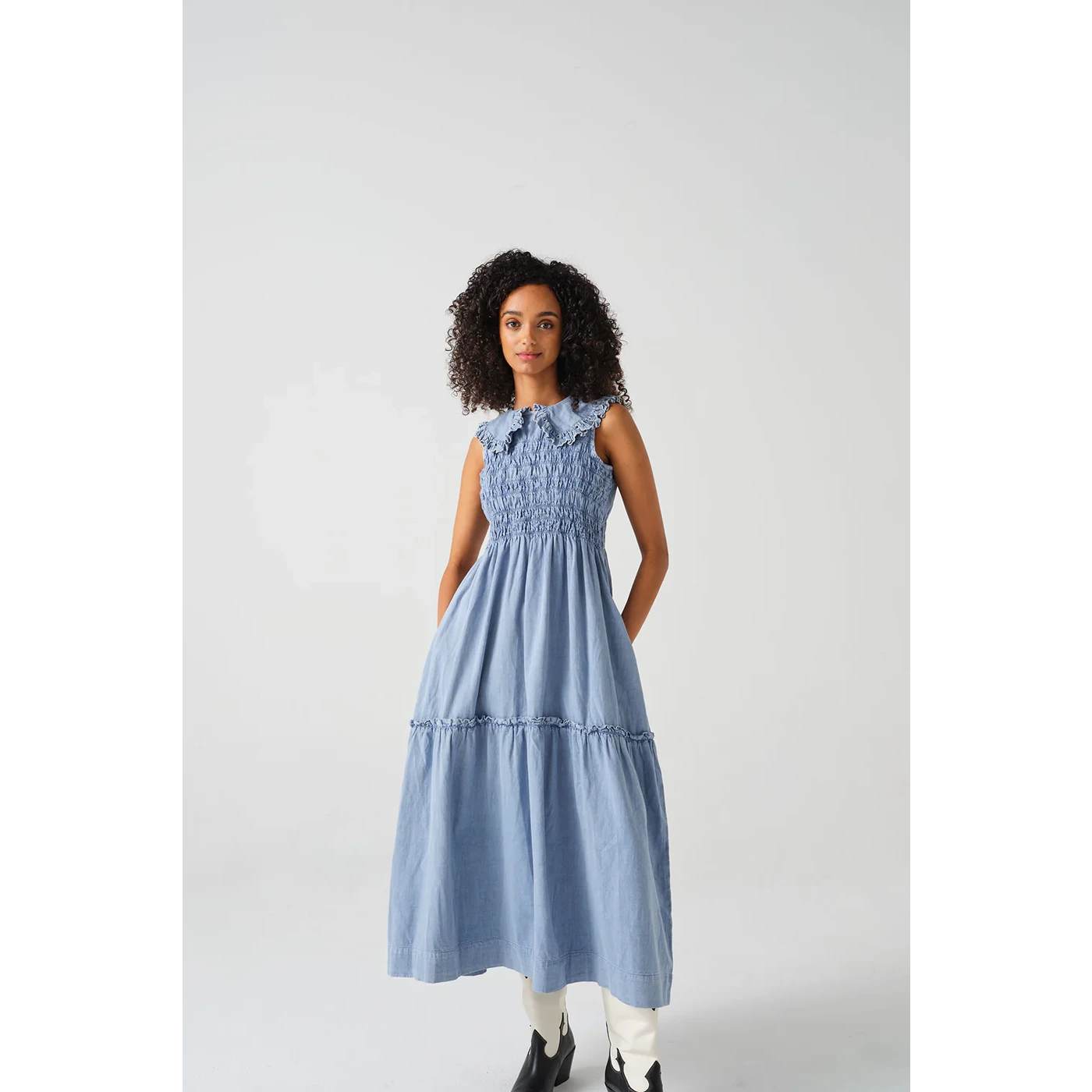 Light Blue Neck Detailing Dress Tunics Party sparkling