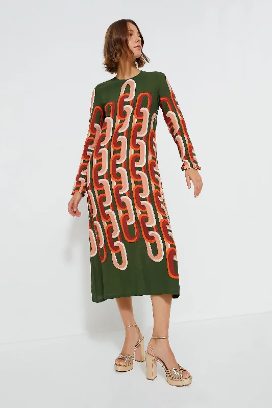 Prometheus Placee Long Sleeve Midi Swing Dress Pencil Office Professional