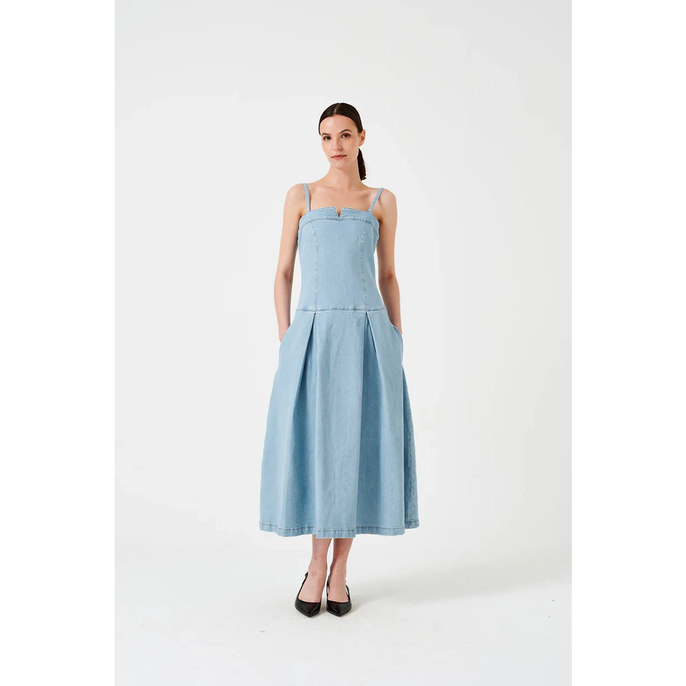 Light Blue Denim Flowy Dress Tunics Essential wardrobe