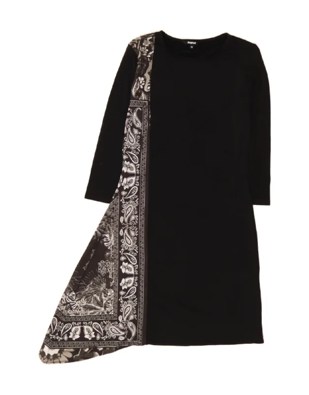 DESIGUAL Womens 3/4 Sleeve Asymmetrical Dress UK 12 Medium Black Paisley Tunics Sale discount