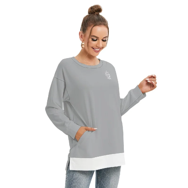 All-Over Print Women's Side Split O-neck Sweatshirt Hoodie with Hem Embroidery Detailed Premium All-Over Print Women's Side Split O-neck Sweatshirt Hoodie with Hem Embroidery Detailed Premium