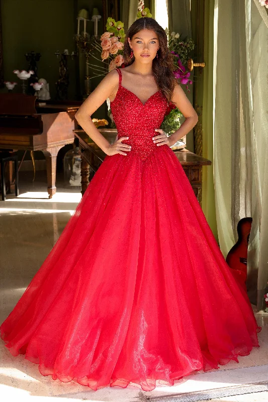 Ava Presley 29522 Long Ball Gown Beaded Prom Dress Tunics Mesh breathable