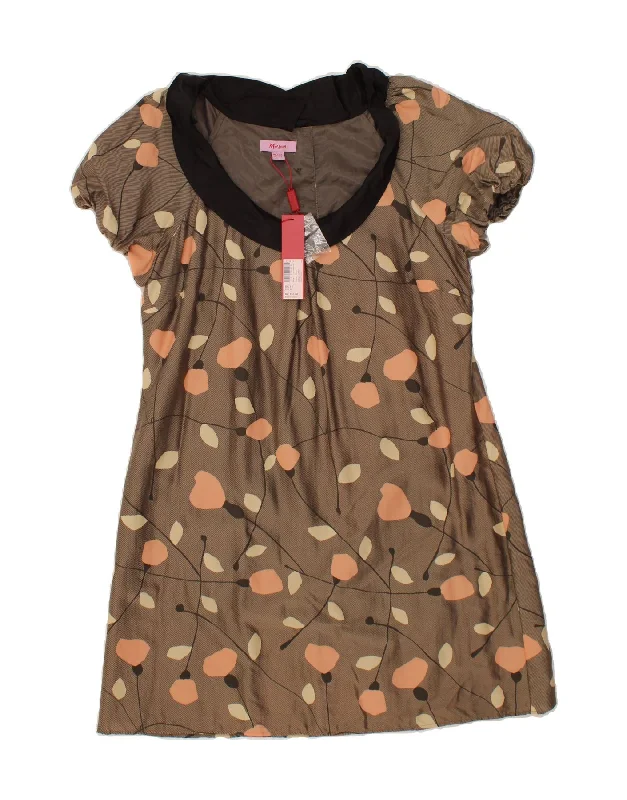 MONSOON Womens Basic Dress UK 14 Large Brown Floral Lyocell Tunics Yoga stretchy
