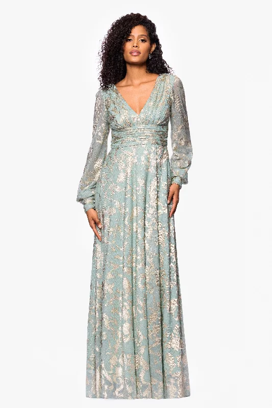 Petite "Melanie" Foil Knit V-Neck Long Sleeve Floor Length Dress Tunic Top Casual