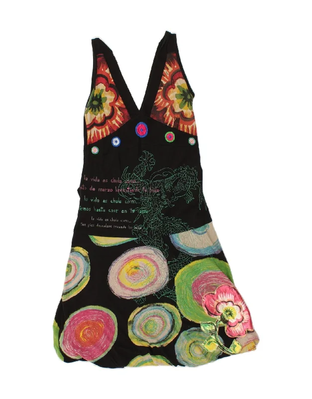 DESIGUAL Womens Graphic Sleeveless Bubble Dress UK 8 Small Black Floral Tunics Top rated