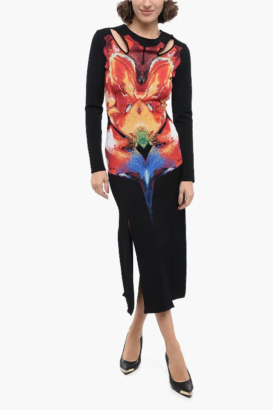 Alexander McQueen Knitted Cut-out Sheath Dress with Jacquard Floral Pattern Tunics Luxurious high-end Alexander McQueen Knitted Cut-out Sheath Dress with Jacquard Floral Pattern Tunics Luxurious high-end