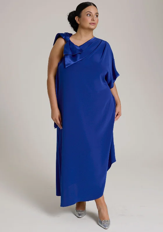 Monessa Joan Críoa Bow One Shoulder Belted Dress, Blue Tunics Travel practical
