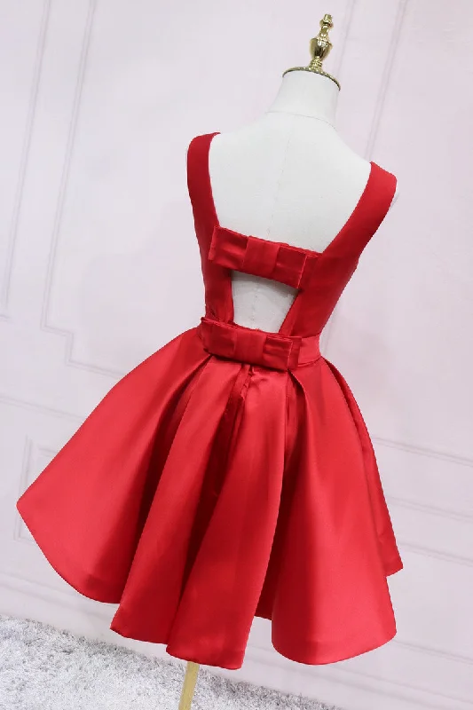 Red Satin Short Simple Backless Party Dress, Red Homecoming Dress Tunics Canvas sturdy Red Satin Short Simple Backless Party Dress, Red Homecoming Dress Tunics Canvas sturdy