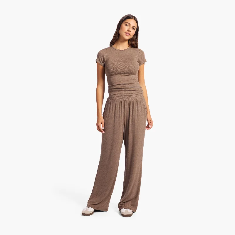 Slinky Rib Wide Leg Pant | Mocha Classic Bootcut Trousers