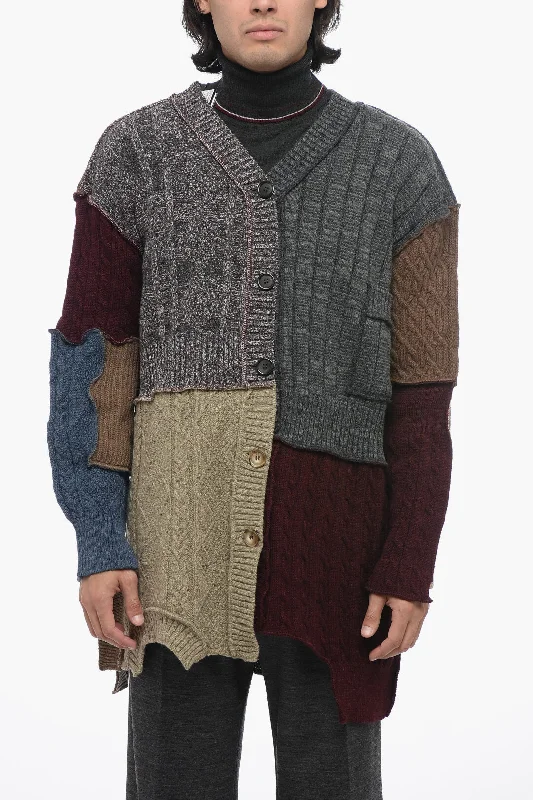 Dolce & Gabbana Wool Blend Patchwork Cardigan with Asymmetric Design Stretchy Elastic Breathable Dolce & Gabbana Wool Blend Patchwork Cardigan with Asymmetric Design Stretchy Elastic Breathable