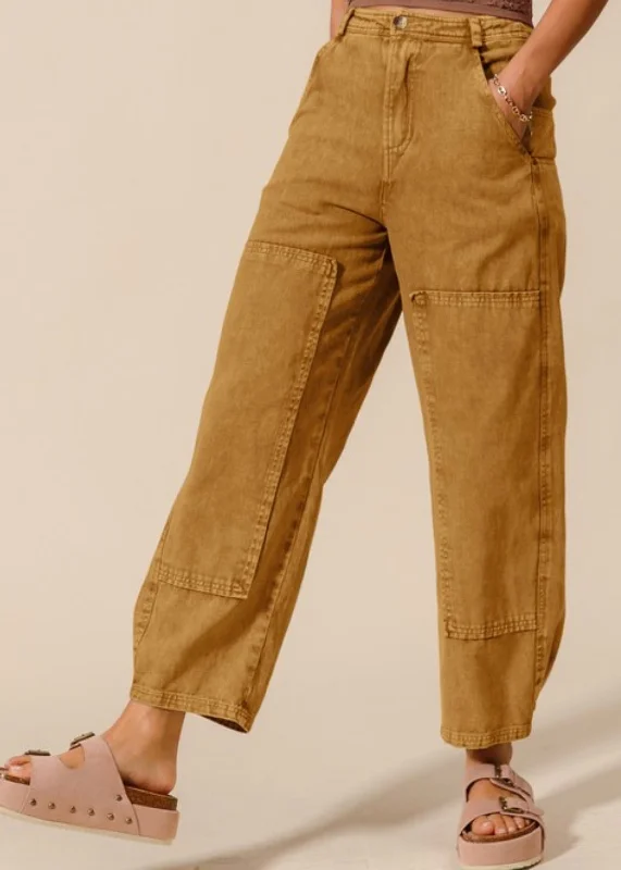 Mineral Washed Mid Rise Barrel Pants Cozy Knit Pants