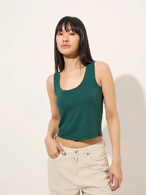Nuon Dark Green Solid Tank Top bold tank top